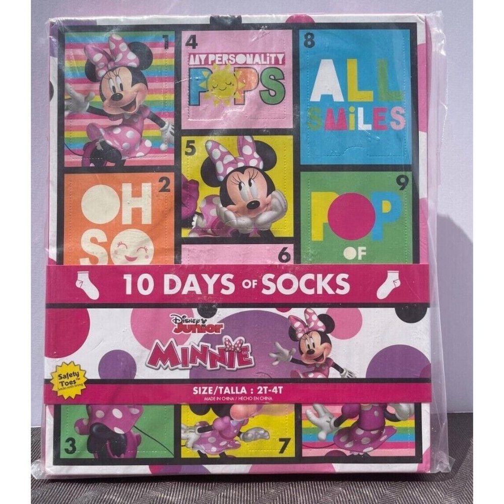 NEW - Disney Junior Minnie - 10 Days of Socks Size 2T-4T Socks with Safe…